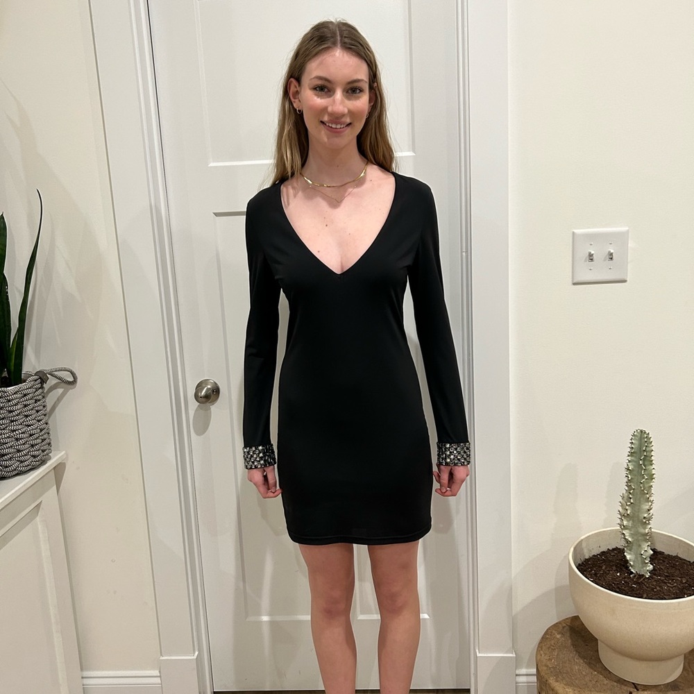 Black Bebe Dress with Rhinestone sleeves